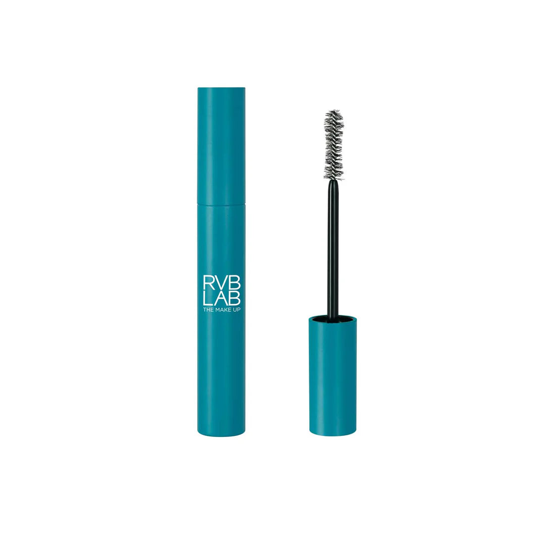 Teal mascara with brush on a white background, featuring the R&V LAB brand.