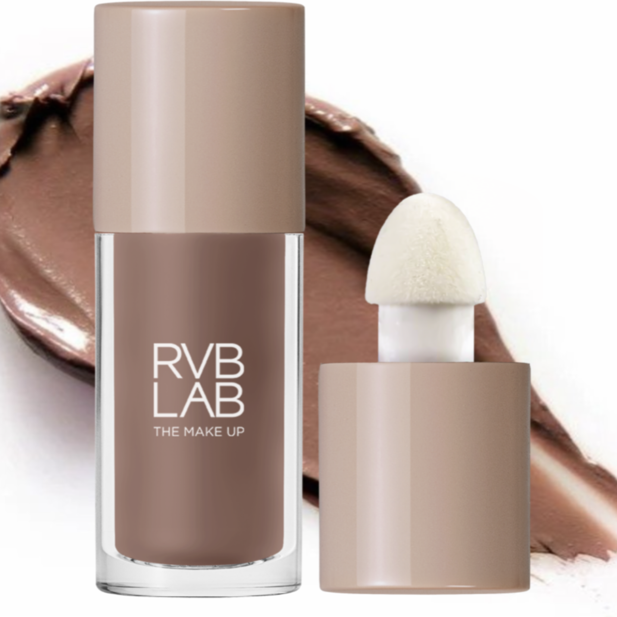 RVB LAB makeup product with a brush on a white background