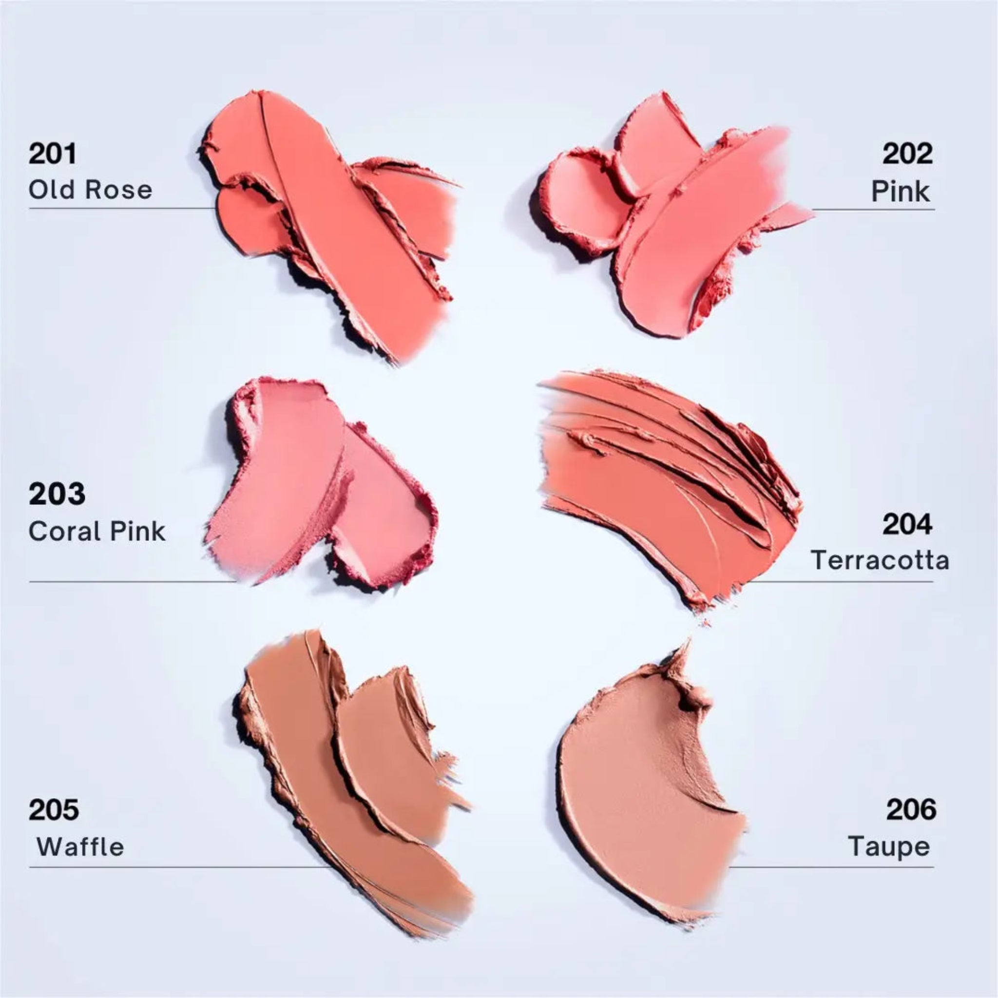 Skin_balm_blush_pink_RVB_Lab_Make_up
product smears on pale blue background 