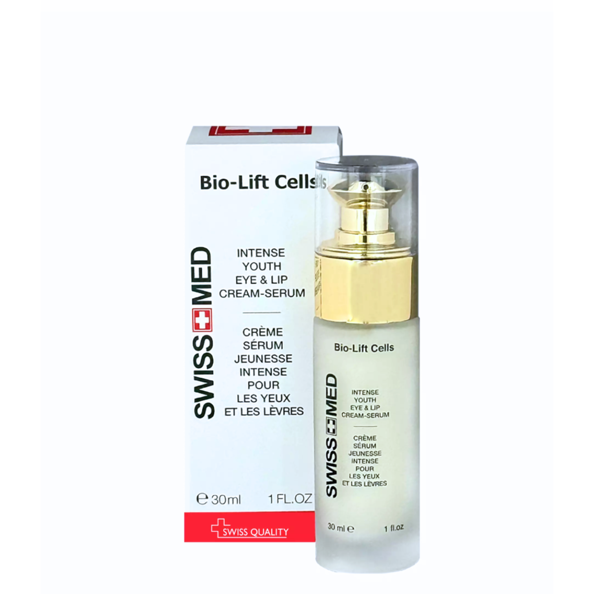 Swiss Med Bio-Lift Cells eye and lip cream-serum with packaging on a white background