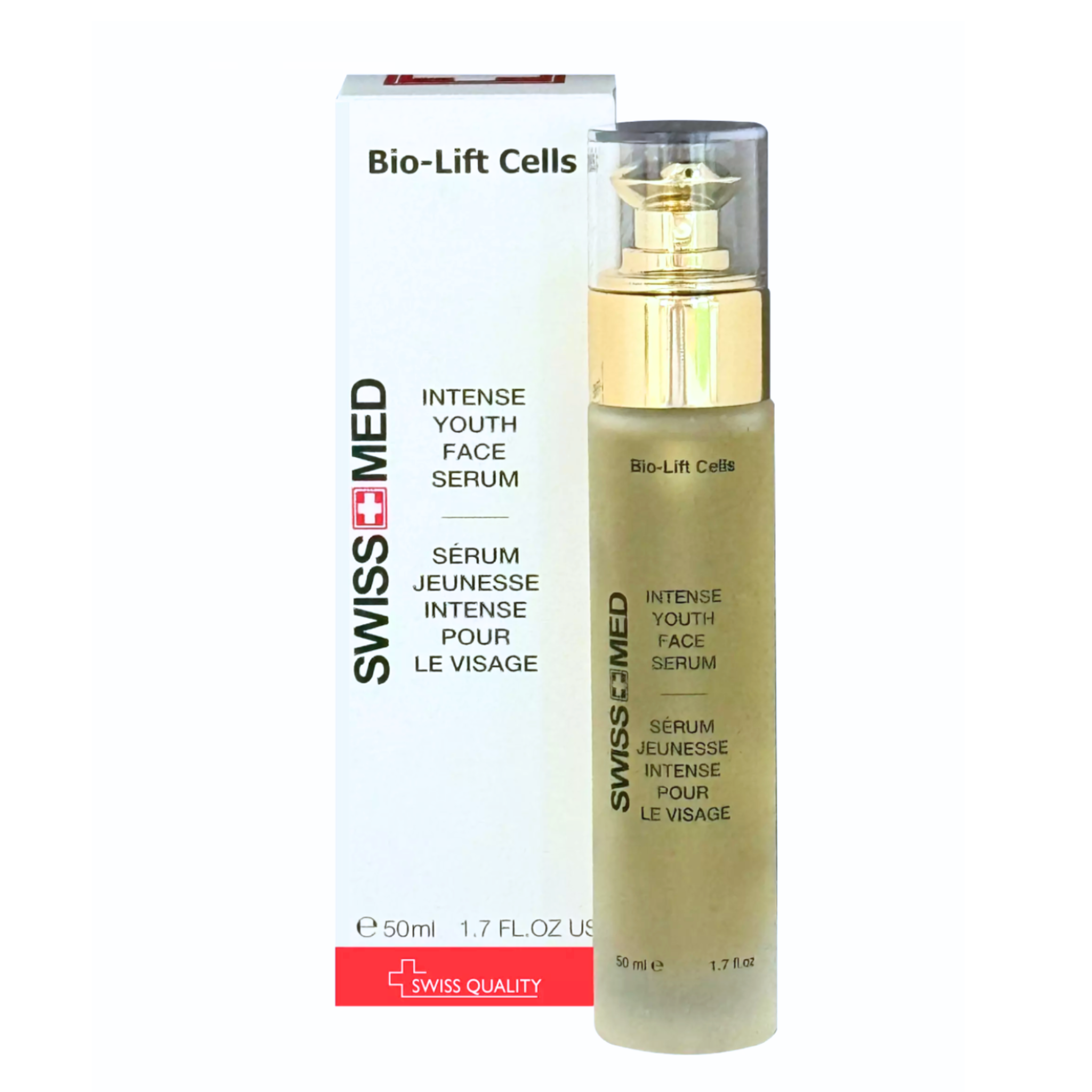 Swiss Med Bio-Lift Cells Intense Youth Face Serum with packaging on a white background