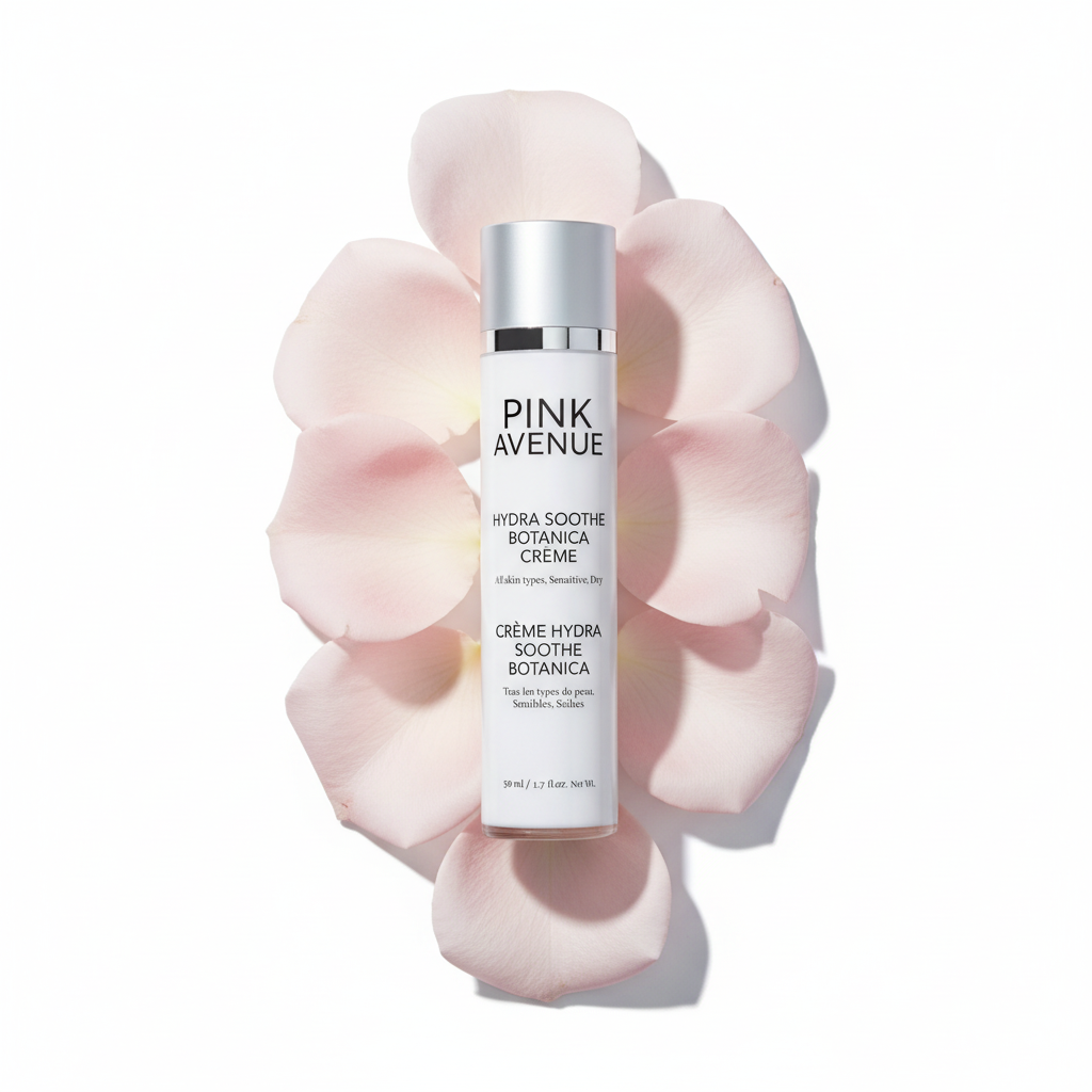 Hydra Soothe Botanica Crème flat lay with pale pink rose petals