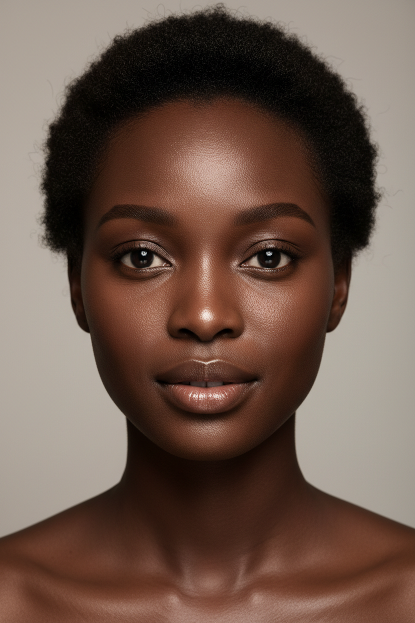 Portræt af kvinde med mørk ebenholt hudtone