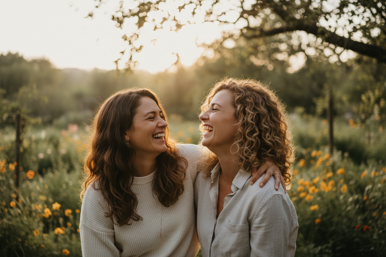 Two women laughing together