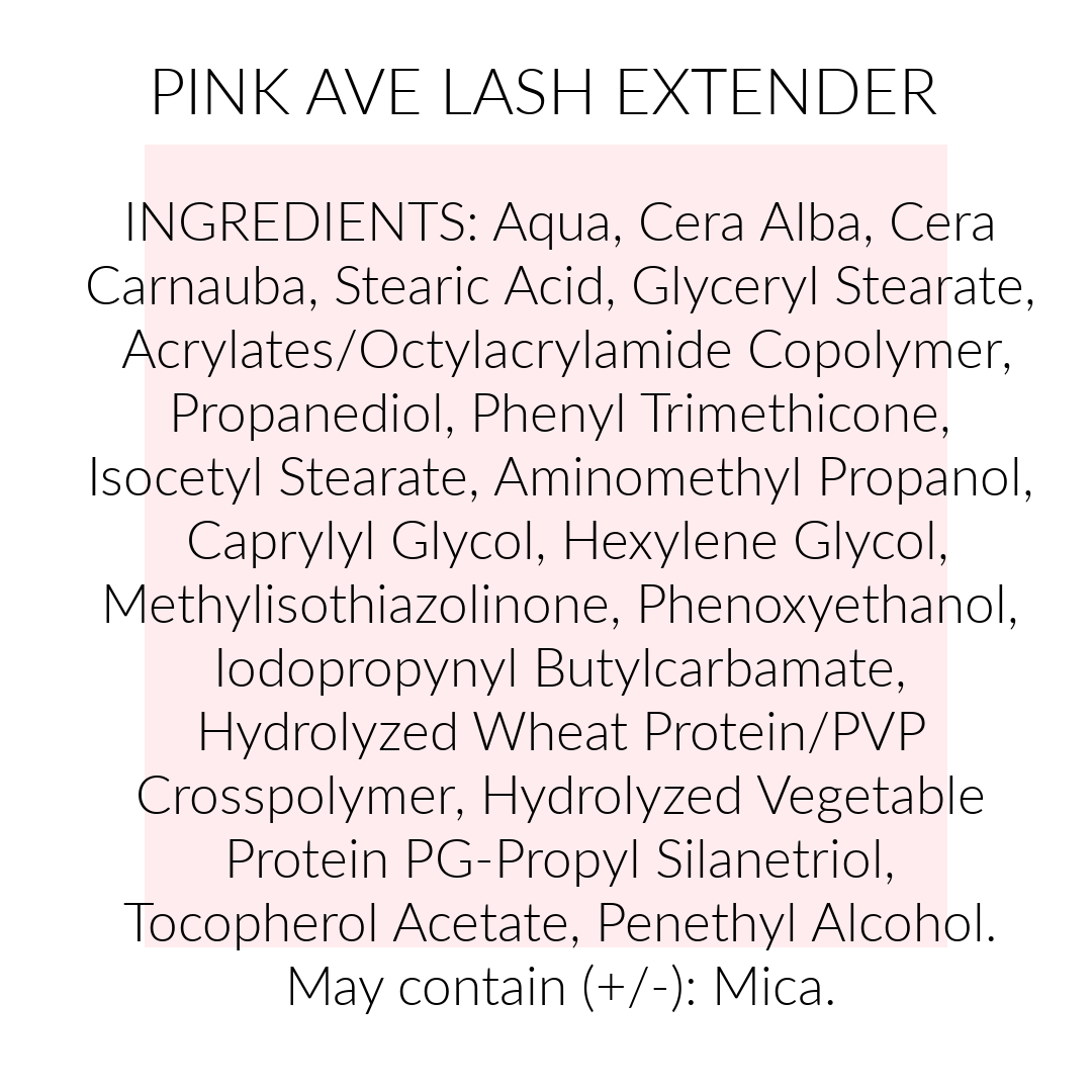 Ingrediencoj, plej bona lash primer, Lash Extender, Pink Ave, Toronto, Kanado